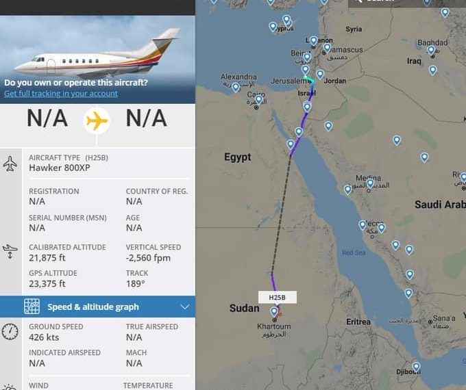 هبوط طائرة إسرائيلية من طراز (N84UP) قبل قليل في الخرطوم.